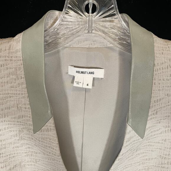Helmut Lang Leather Trim Blazer Jacket Sage Green Asymmetrical 4 - Picture 3 of 7